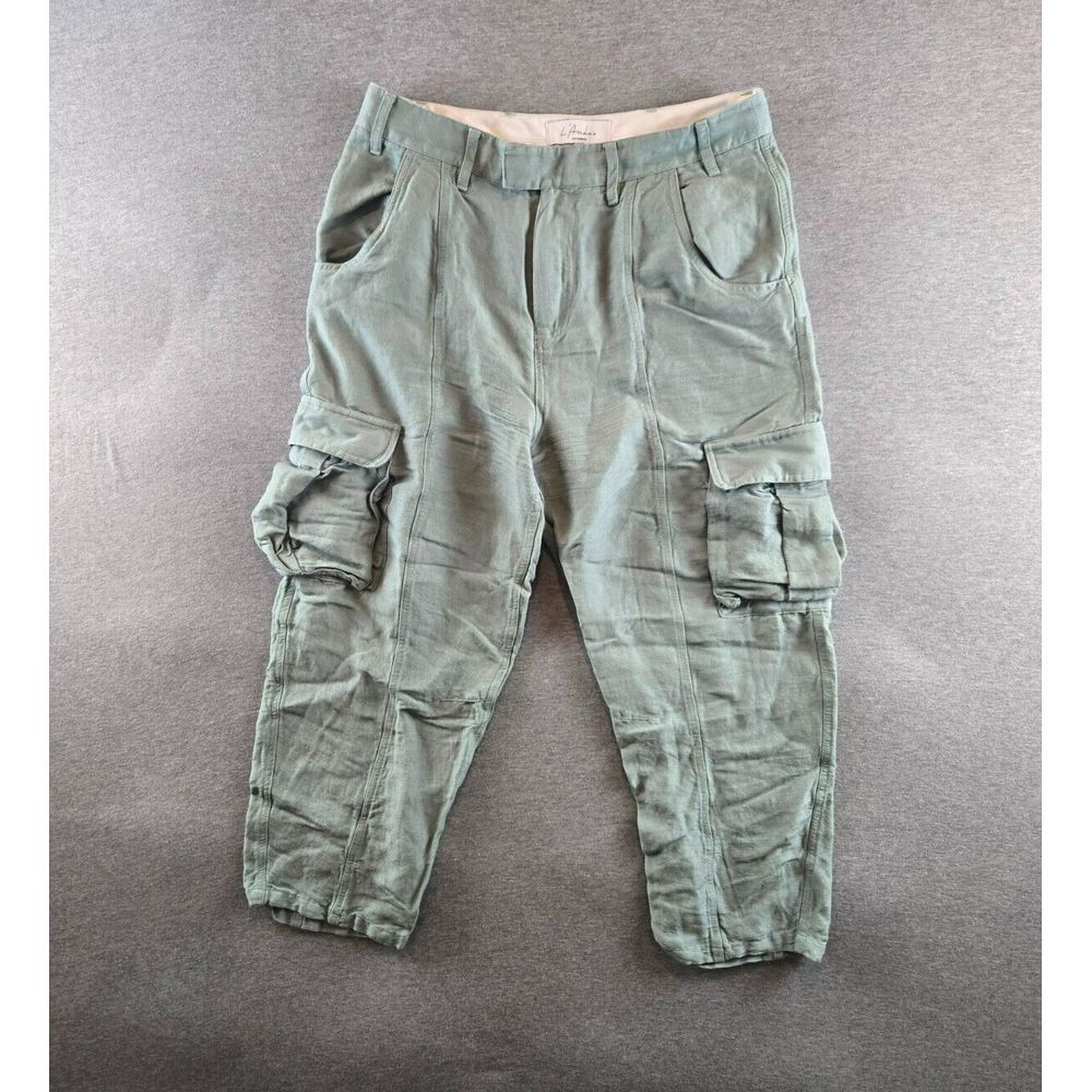 L Academie Womens Pants Size M Linen & Rayon Blend Cargo Pants - Teal Baggy BOHO